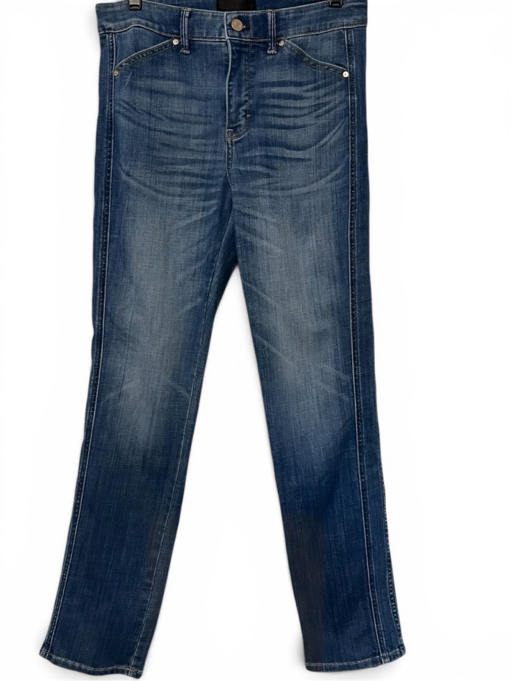 White House Black Market High Rise Straight Leg Jeans Side Panel Detail Size 6
